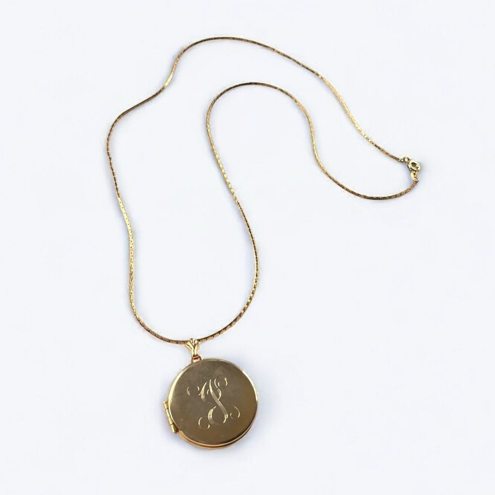 Vintage Gold Monogrammed Locket Necklace